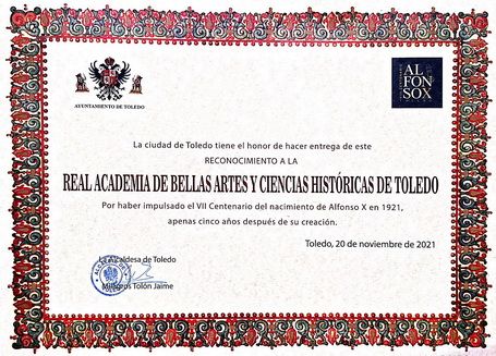 Reconocimiento a la Real Academia por parte de la ciudad de Toledo.